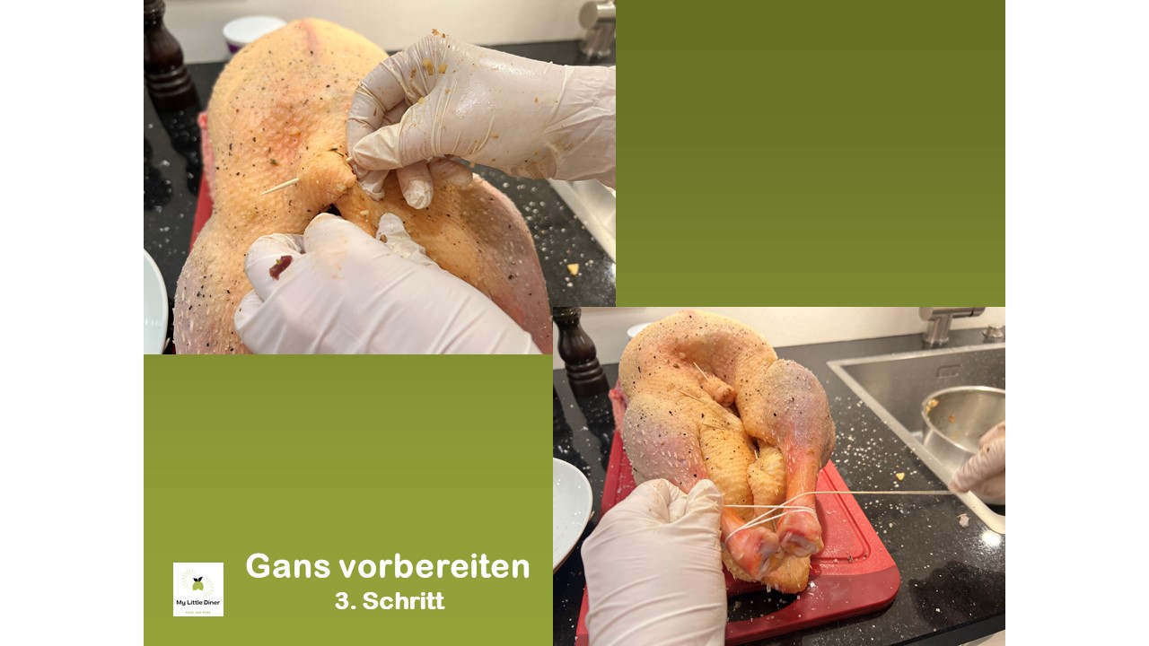 Bild zeigt Rezept knuspriger Gänsebraten mit Niedrigtemperatur zubereitet - Gans vorbereiten 3. Schritt - verschließen