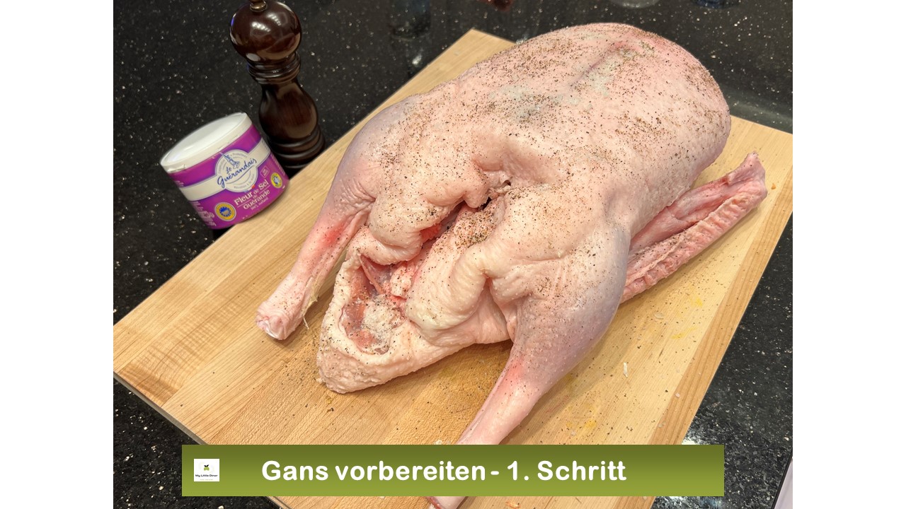 Bild zeigt Rezept knuspriger Gänsebraten mit Niedrigtemperatur zubereitet - Gans vorbereiten 1.Schritt